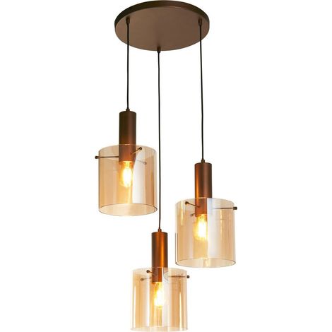 SWEDEN 3L Multi Drop Suspension métal Moka avec verre fumé ambré, E27 max 3x60w diamètre 35 Haut 1m50 (1/3)