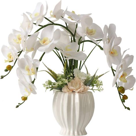 Fleurs artificielles Ochidées en Pot avec Vase pour décoration d'intérieur (Style 3, Vase Blanc) (1/5)