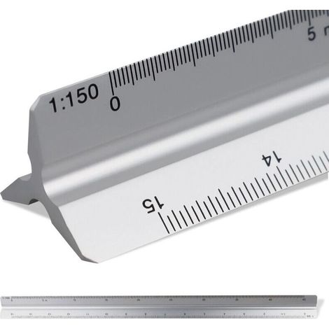 Dreieckslineal für Architekten mit 30-cm-Skala, Maßstab: 1:20–1:25–1:50–1:75–1:10, Material: Aluminium, Maßstab Meter (dreißig) – Crezuo