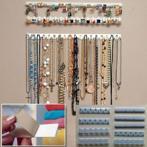 Lot de 9 crochets muraux adhésifs pour bijoux, porte-colliers et bracelets suspendus sans perçage. (1/4)