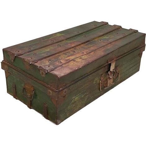Maleta de metal acabado artesanal marrón 67x37x25h cm