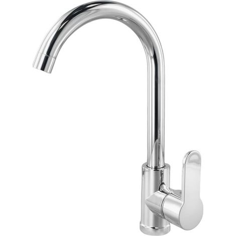 Mitigeur d'évier, robinet de cuisine en acier inoxydable à un seul arc, robinet de cuisine à grand arc, mitigeur de lavabo double usage eau chaude et froide, finition placage (1/4)