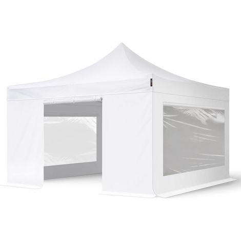 TOOLPORT 4x4m PVC 800 Pop up gazebo party tent PREMIUM Steel 40 mm, incl. Sidewalls with Panorama Windows, fire resistant, white