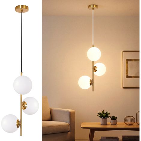 ZMH Suspension G9 3 Lumières Dorée, Verre Opale, Luminaire Moderne pour Salle à Manger, Salon et Cuisine (1/5)