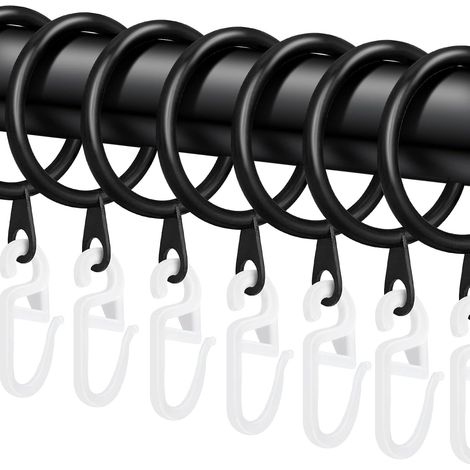 Packung mit 80 schwarzen Metall-Duschvorhangringen mit Kunststoffhaken, 30 mm Innendurchmesser, für bodentiefe Duschvorhänge. (1/5)