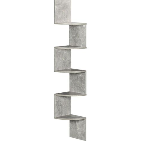 Étagère d'angle Murale de Rangement Forme Zigzag 20L x 20l x 126H cm 5 Niveaux Bois Gris (1/5)