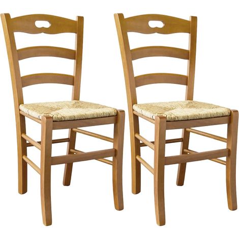 SUZY - Lot de 2 Chaises Teinté Chêne et Assises en Paille (1/3)