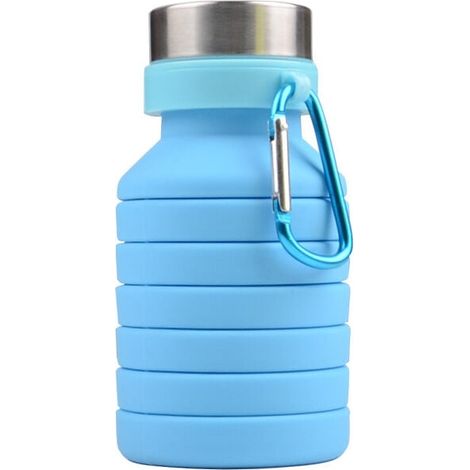 Bouteille d'eau pliable en silicone réutilisable pour voyage, gym, camping, randonnée, portable, anti-fuite, pour le sport, bleu (1/4)