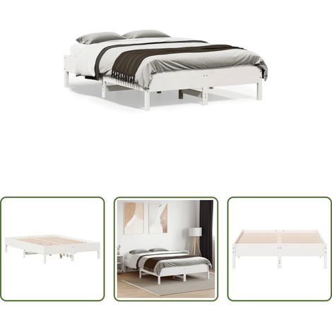 vidaXL Lit blanc -  Cadre de lit sans matelas blanc 140x190 cm bois de pin massif (1/5)