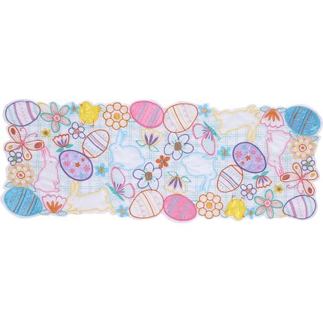 Napperon décoratif à motif brodé d'œufs de Pâques (lapin) - 34 x 88 cm / 13,4 x 34,6 pouces (1/5)
