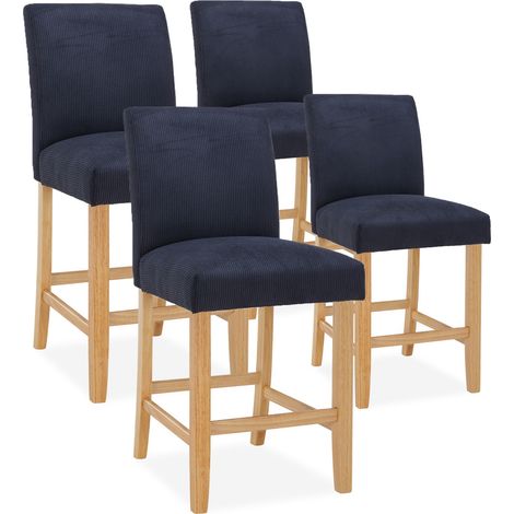 Lot de 4 chaises de bar en bois Rosie velours côtelé Noir - H65cm (1/5)