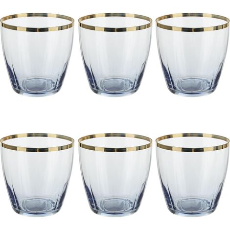 Lot de 6 verres à eau bleu 365 ml avec bord or brillant (1/5)