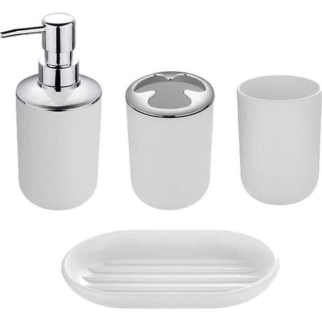 Lot de 4 accessoires de salle de bain, ensemble plastique, porte-savon, distributeur lotion, pour intérieur moderne (1/5)