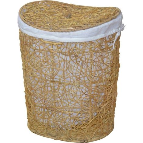 Cesto para la ropa sucia con dos fundas protectoras en ratán beige tejido a mano DEC05049 (1/3)