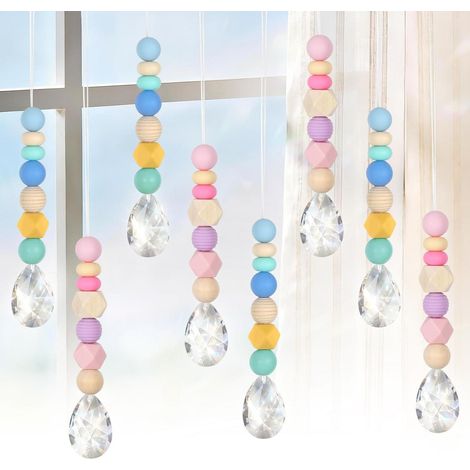 DIY Bastelset Sonnenfänger Kristall 38mm, 8 Stück mit bunten Perlen & Faden