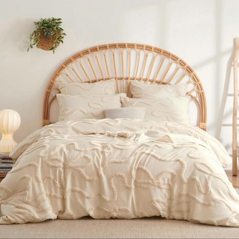 Bettwäsche-Set 135x200cm Beige mit Tufting-Design und Schleifen