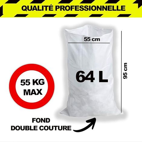 Rubblesacks 55 x 95 cm 55 kg White Woven Polypropylene Sand Soil Gravel Gardening Construction Site Construction Waste (1/4)