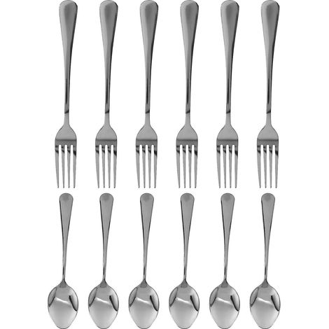 Ensemble de 12 fourchettes et cuillères de table en acier inoxydable, trouvez des fourchettes et cuillères robustes de qualité supérieure (8 pouces) ( (1/5)
