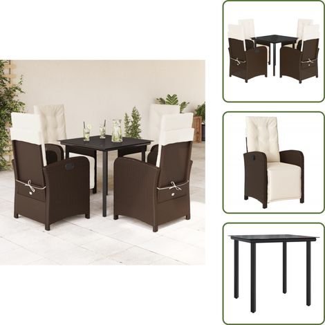 Chaise de jardin inclinable - vidaXL Ensemble à manger de jardin 5 pcs et coussins marron poly rotin - Coussin de siège (1/5)