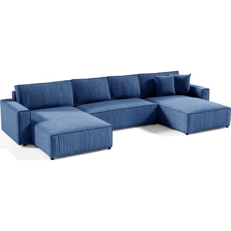 U-Sofa 5-sitzig umbaubar Truhe Isaac Cord Blau
