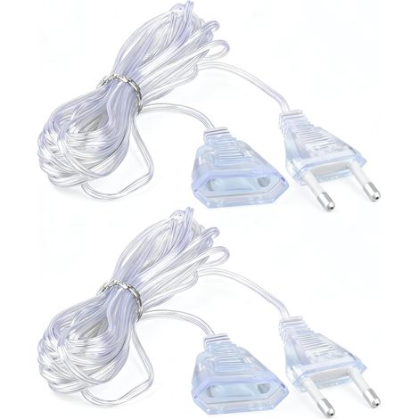 2 Pcs Rallonge Transparente 5m, Rallonge Electrique Fil Petite Câble d'extension Prise Européenne Plat de Prise Euro 220V 1W pour Lanternes Lumière Faible Puissance LED Utilisation Extérieure (1/5)