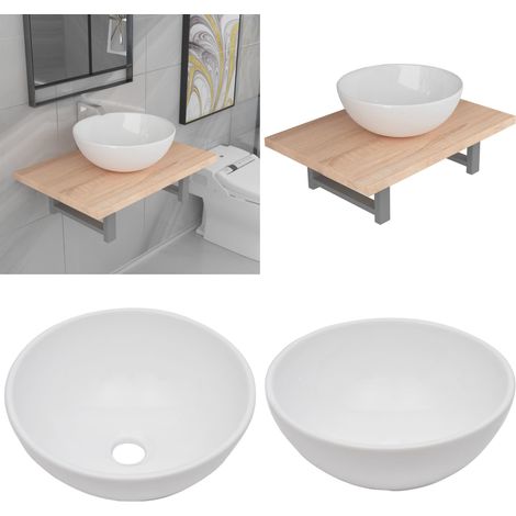 vidaXL 2-tlg. Badmöbel-Set Keramik Eichenbraun (1/5)
