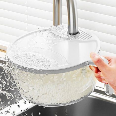 Bol À Riz Avec Passoire Intégrée - Pour Lavage Riz Fruits Légumes - Polyéthylène Et PP - 1 Pièce (1/4)