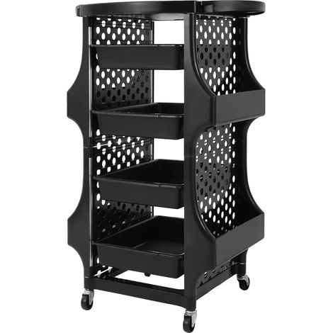 Carrito de almacenamiento para sala de estar, 5 niveles, resistente y móvil, negro. (1/2)