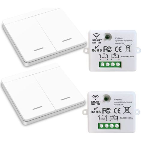 Interrupteur d'éclairage sans fil - interrupteur de sécurité de l'émetteur RF et contrôleur de récepteur 10A - Installation facile (1/4)