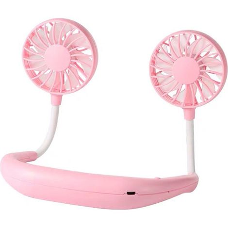 Nuevo ventilador de cuello silencioso recargable por USB para estudiantes, pequeño ventilador portátil, color rosa clásico, ideal para regalos al por mayor.