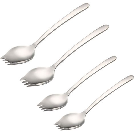 Fourchette-Cuillère 2-en-1 - Acier Inoxydable 304 - Pour Salade Pâtes Fruits Desserts - Idéal Camping Pique-Nique Extérieur - Lot de 4 (1/5)
