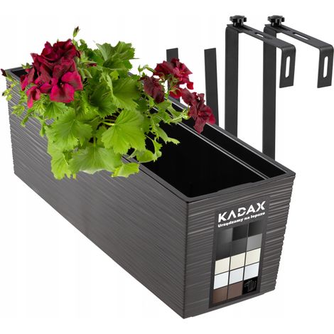 KADAX Blumenkasten aus Kunststoff, 18,5x56 cm, Pflanzkasten, Halterungen, Grafit