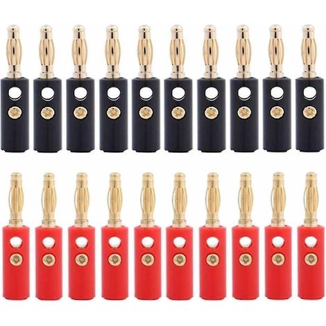 Lot de 20 connecteurs adaptateurs pour câble audio 4 mm haut-parleur, fiches bananes dorées