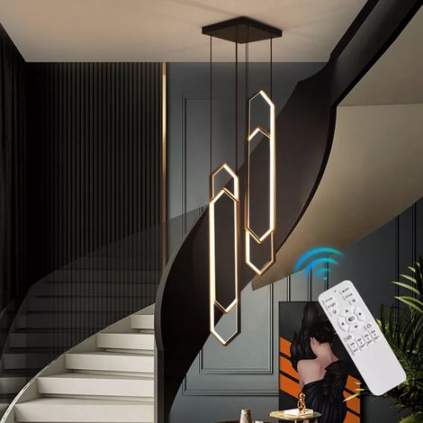 Lustre Moderne 110W avec Télécommande, Luminaire Suspendu LED à Gradation Continue, 4 Anneaux - Plafonnier, 3 Températures de Couleur, H. 300 cm (1/5)
