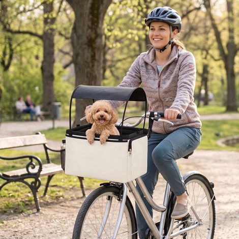 Panier pour chien à vélo, fixation avant, panier portable 2 en 1 avec auvent, laisse de sécurité, bandoulière, poches latérales, capacité de 5 kg (1/5)