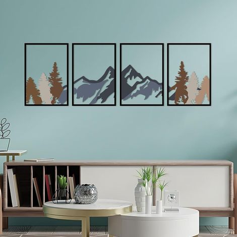 Décoration murale métal montagne et forêt 4 pièces 180x56cm multicolore (1/5)