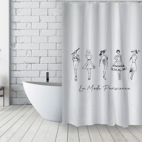Cortina de ducha francesa de poliéster 180x200 cm DEMOISELLES Blanco y negro MSV