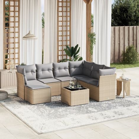 Juego de sofás jardín con cojines beige mezcla 8 pzas ratán PE vidaXL (1/4)