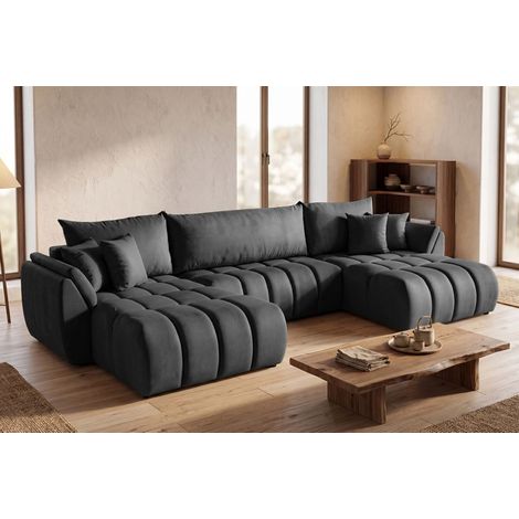 Wohnlandschaft mit Schlaffunktion COLLIN Sofa in Stoff Monolith Dunkelgrau