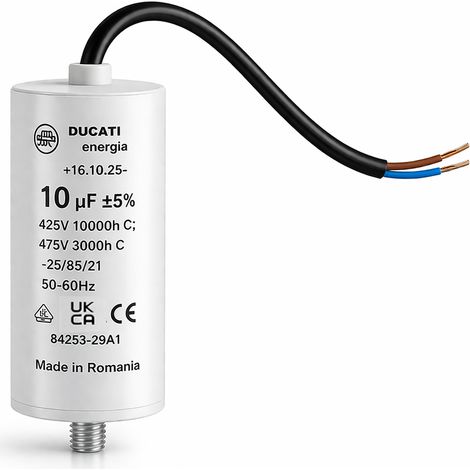Condensateur moteur monophasé 425V / 450V / 475V - Permanent avec câble - Compatible pompe piscine - nettoyeur haute pression - porte de garage et portail -  compresseur - 10 uF - (1/5)
