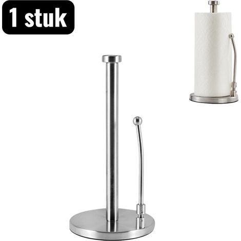 Lot de 2 porte-mouchoirs et porte-rouleaux sur pied, en acier inoxydable, base épaisse et stable, support avec bras à ressort pour un déchirement facile, rangement pratique pour cuisine et salle de ba (1/5)