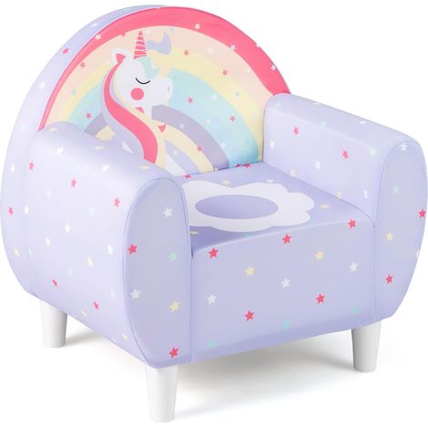 Fauteuil Enfant avec Joli Motif Licorne & Tissu en Spandex, Canapé Chaise Enfant en Mousse avec Dossier & Accoudoir Confortable, Violet. (1/5)