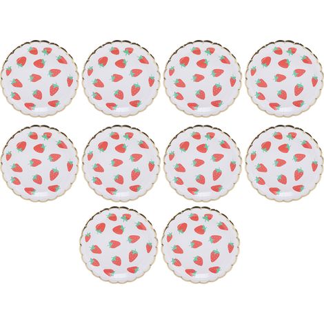 10 Pièces de Service de Table Jetable Motif Fraise pour Anniversaire et Fêtes en Plein Air, Plateau en Papier (1/5)
