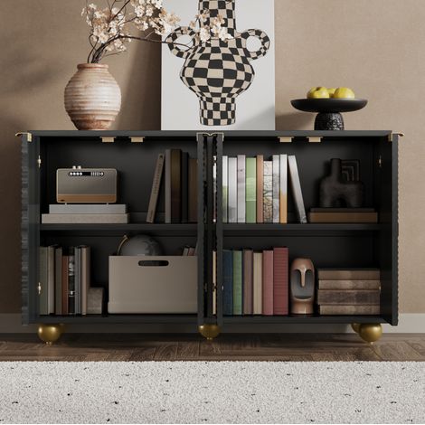 Sideboard mit 4 Türen und verstellbaren Regalen Schwarz OKMYHOME