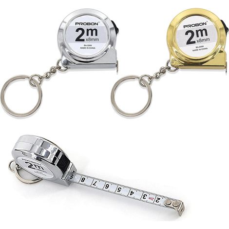 Lot de 2 mini mètre ruban de mesure de 2 m, avec porte-clés, rétractable, en métal, graduation claire, convient pour la maison, le bureau, l'école et les projets de bricolage (1/5)
