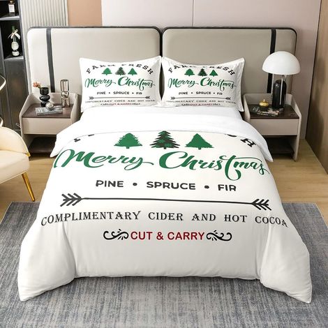 Cotton De Noël Housse De Couette Enfants Garçon Fille Arbre Noël Literie Set 140x200cm Offre du Nouvel an Parure Lit Décoration Chambre À Coucher Blanc Housse Couette - 140 x 200 cm + 1 taie d'oreille (1/5)