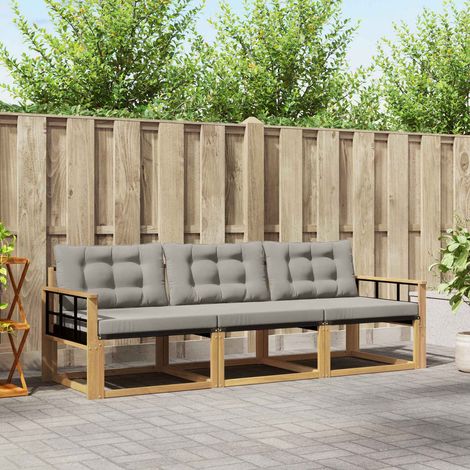 vidaXL Conjunto de sofás de exterior 3 uds. Blanco y Gris Claro (1/5)