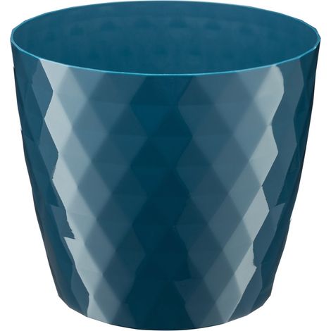 Pot de fleurs en plastique Cristal 20 cm, bleu marine brillant, motif géométrique en losanges (1/2)