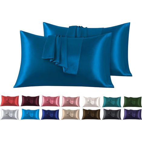 Taies Oreiller Satin 40 x 80 cm Lot de 2, Taies Oreiller Satin Bleu Marine, Satinées Housse d'oreiller Doux Prend Soin de Votre Peau et Antichute de Cheveux (1/5)
