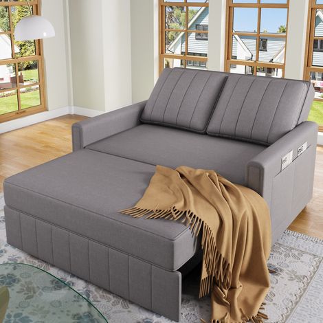 Divano letto pieghevole 2 posti, schienale regolabile, 127 x 75 x 94 cm, grigio HAVRYA (1/5)